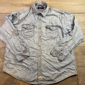 Levi Strauss Signature Premium Shirt Denim Cotton XL Light Wash Pearl Snap